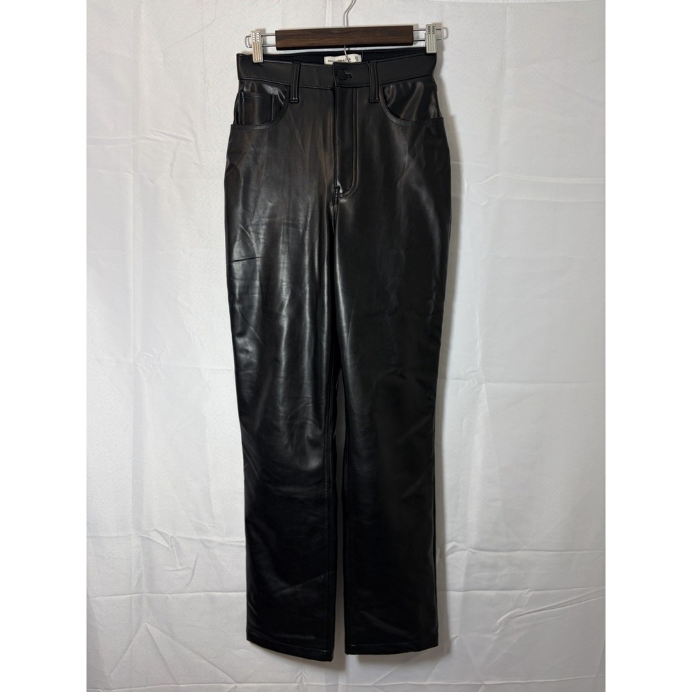 Abercrombie & Fitch Ultra High Rise Vegan Leather Pants 25/0R '90s Straight - Picture 1 of 16